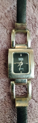 Kathy Ireland Women's Gold Tone Black Leather Square Face Watch