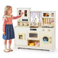 Kids Play Kitchen w/Stoves, Faucet, Coffee Maker, Ice Dispenser  14 Accessories
