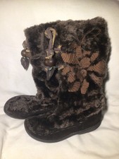 Sam Edelman Brown Furry. Slipper Boots Faux-Fur Suede Leather WOMENS 7M