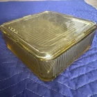 Vintage Federal Amber Glass Ribbed Refrigerator Dish 8-1/2" Square with Lid Wow!