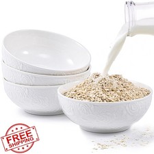 THRYVONA Cereal Bowls Set of 4 White Floral 6.5 inch