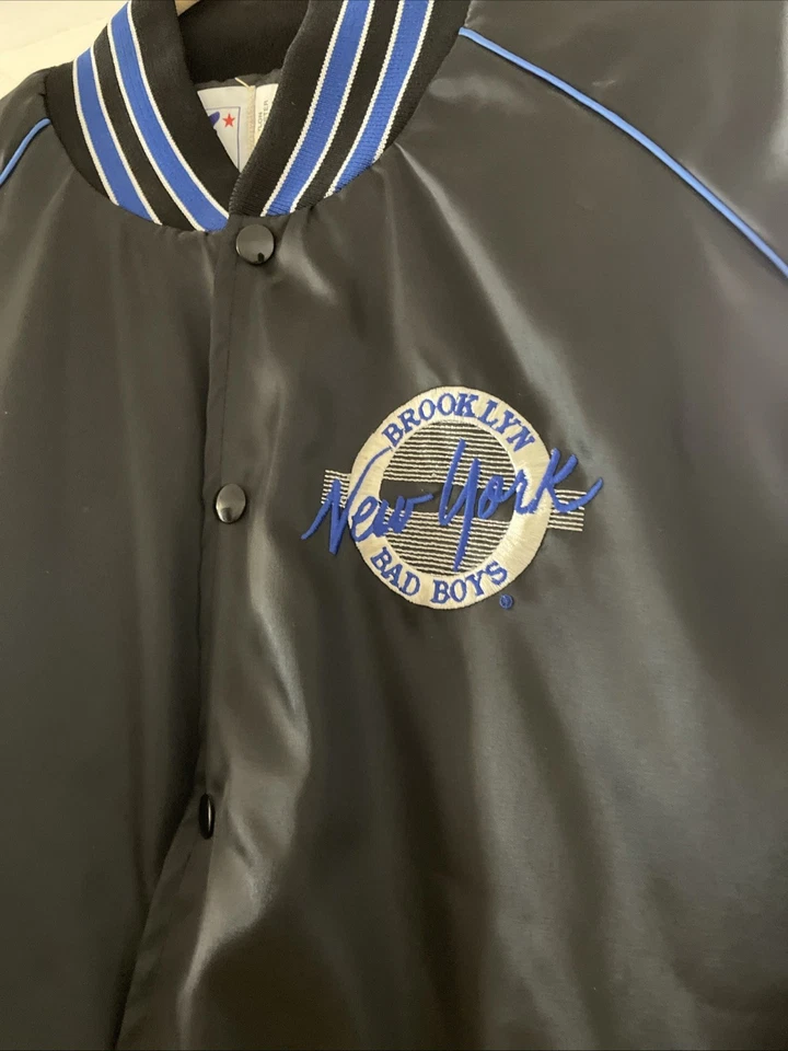 Chaqueta de bombardero satinada vintage The Game para hombre grande Brooklyn New York Bad Boys Foto 2 de 4