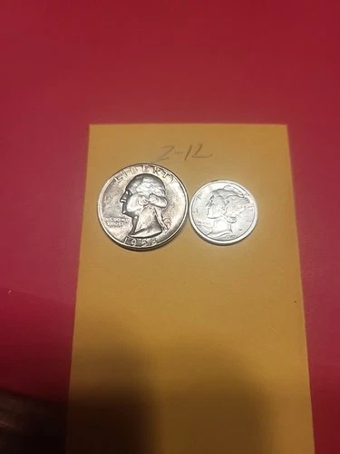 1919 Mercury Dime XF 1958 Washington Quarter UNC Lot2-12