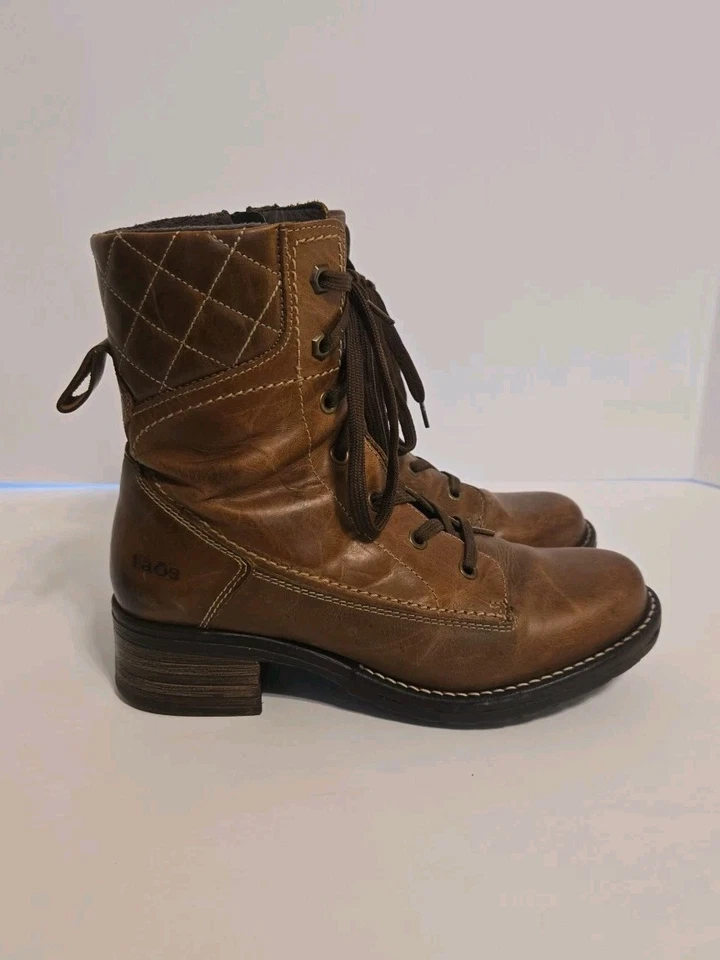 Taos Factor Combat Boots Women's Leather Brown Zip Up Lace Quilted 38 US 7/7.5 - Image 2 of 4
