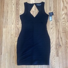 Guess Black Body-con Ribbed Dress NWT Sz 12 Sleeveless Back Keyhole Stretchy