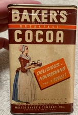 Baker's Cocoa Half Pound Paper Body Metal Top Box and Base Dorchester Mass