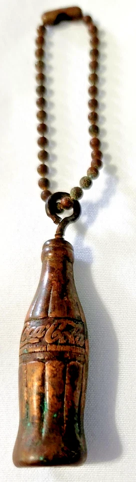 Vintage! Coca-Cola Bottle Advertising Keychain ~ Copper Color 1.5” Long - Image 2 of 2