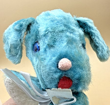 Vintage Blue Puppy Dog Plush Stuffed Animal 10 Inch Pink Nose Blue Eyes Worn