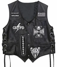 Zakk Wylde Black Label Society Biker Genuine Leather Vest Jacket with BLS Patche