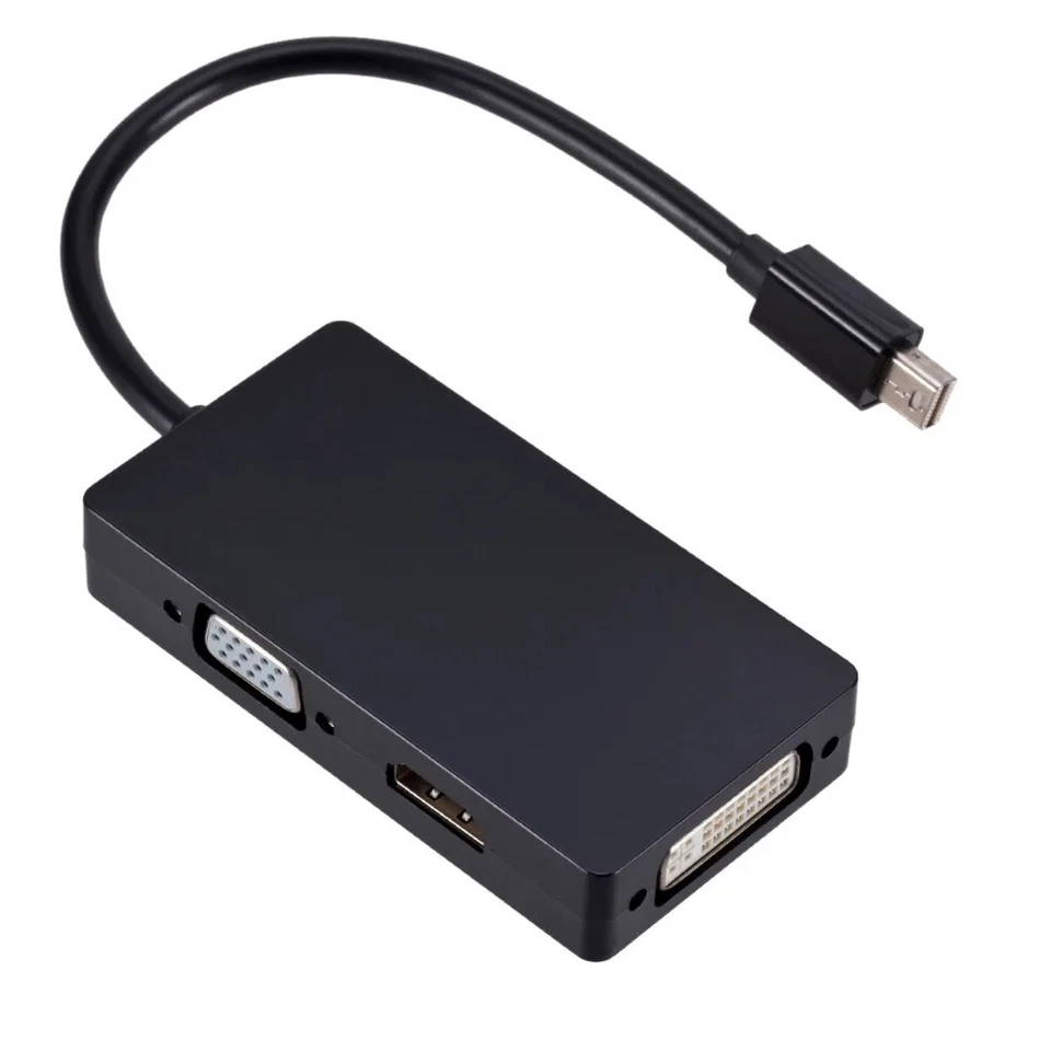 Mini DisplayPort auf HDMI DVI VGA Adapter Mini DP Konverter 3in1 1080p Schwarz - Bild 2 von 4