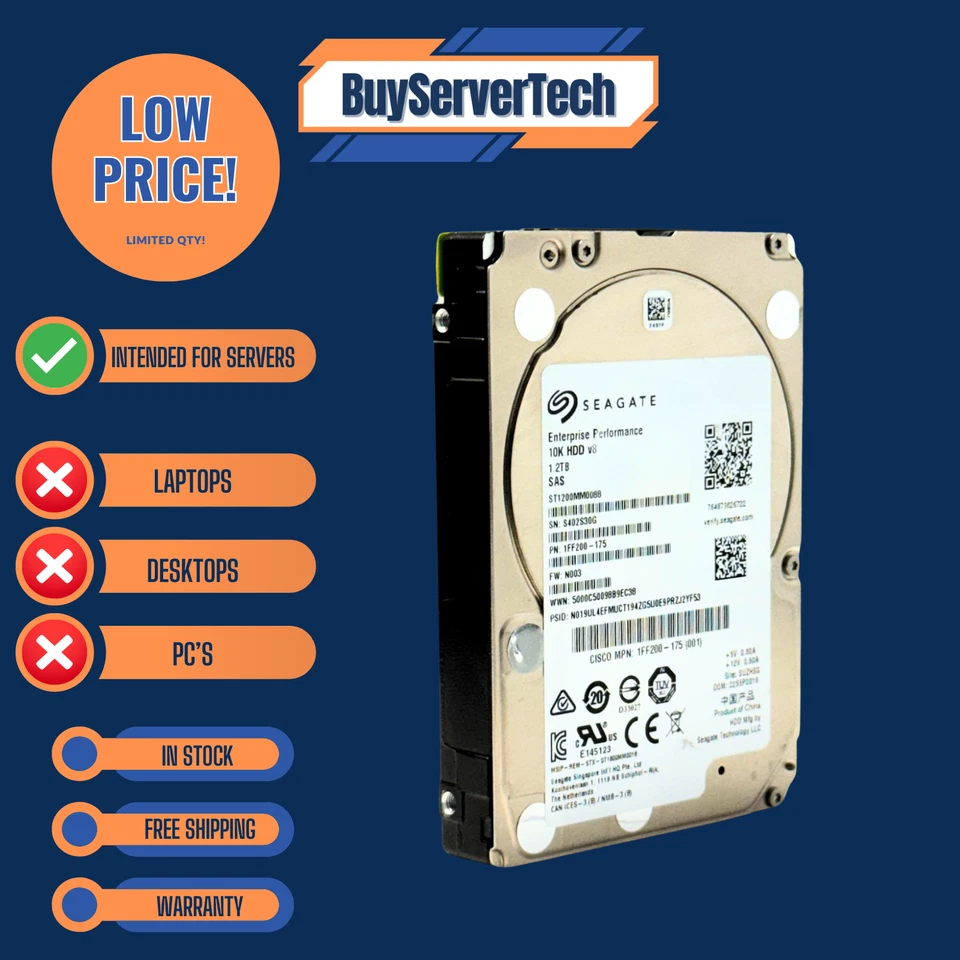 Seagate ST1200MM0088 1.2TB 10K SAS 12Gbps 2.5" HDD | 128MB | 512n | 1YR Warranty - Image 2 of 4