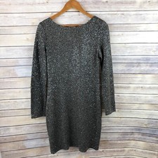 Alice + Olivia Nala Brown Sequin Mesh Back Cocktail Party Mini Dress Size Medium