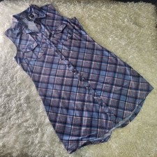 No Comment Sleeveless Button Women's Dress, Blue Multi-colored, Large