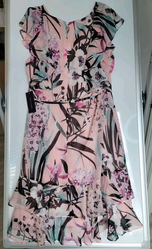 NWT tommy hilfiger women's dress size 14 Flowy Floral Chiffon V Neck Zipper - Picture 2 of 8