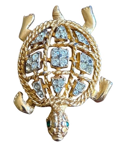 Vintage Kenneth Jay Lane Gold Tone With Rhinestones Turtle Pin/Brooch