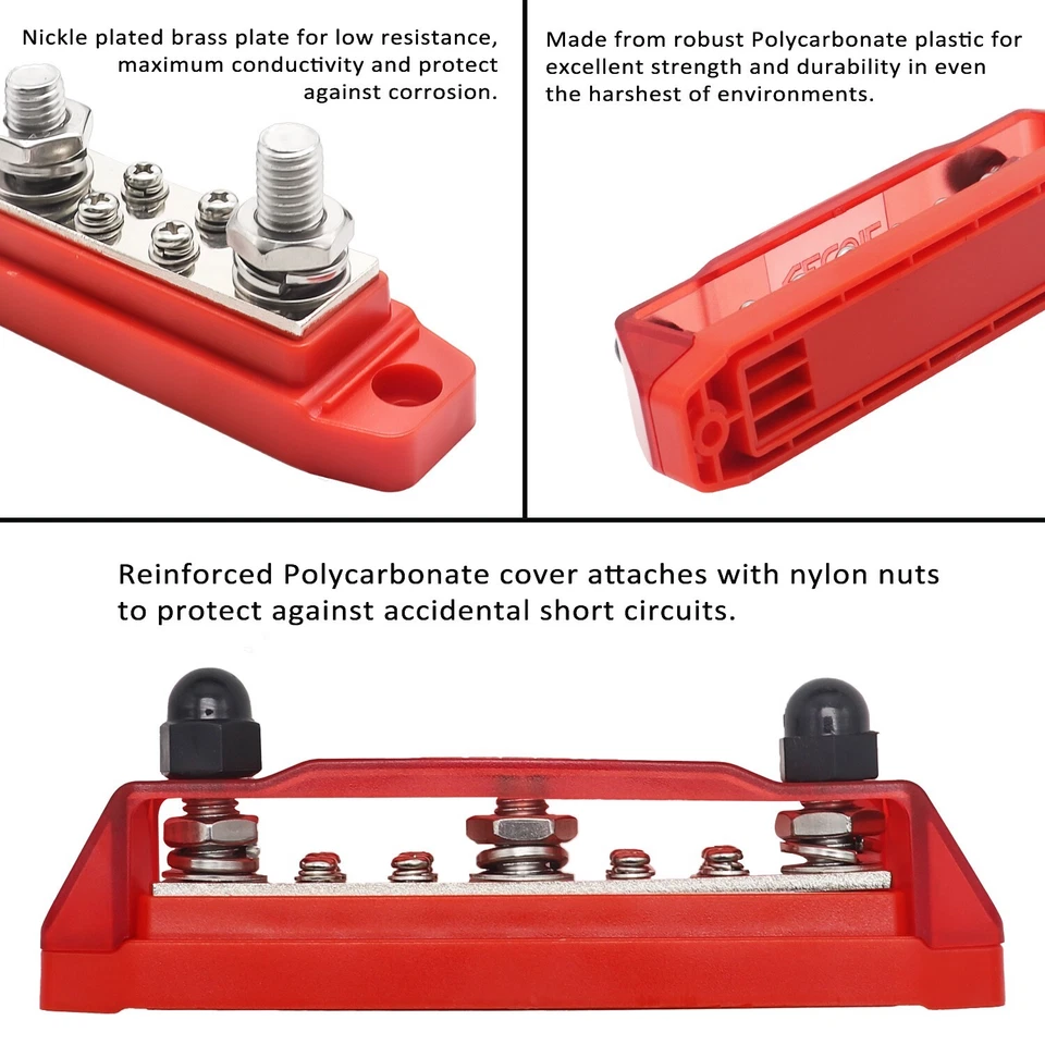 Recoil BB38R Busbar 3x3/8” Studs 8 x #8 Screw Terminals Power Distribution Block - Image 3 of 4