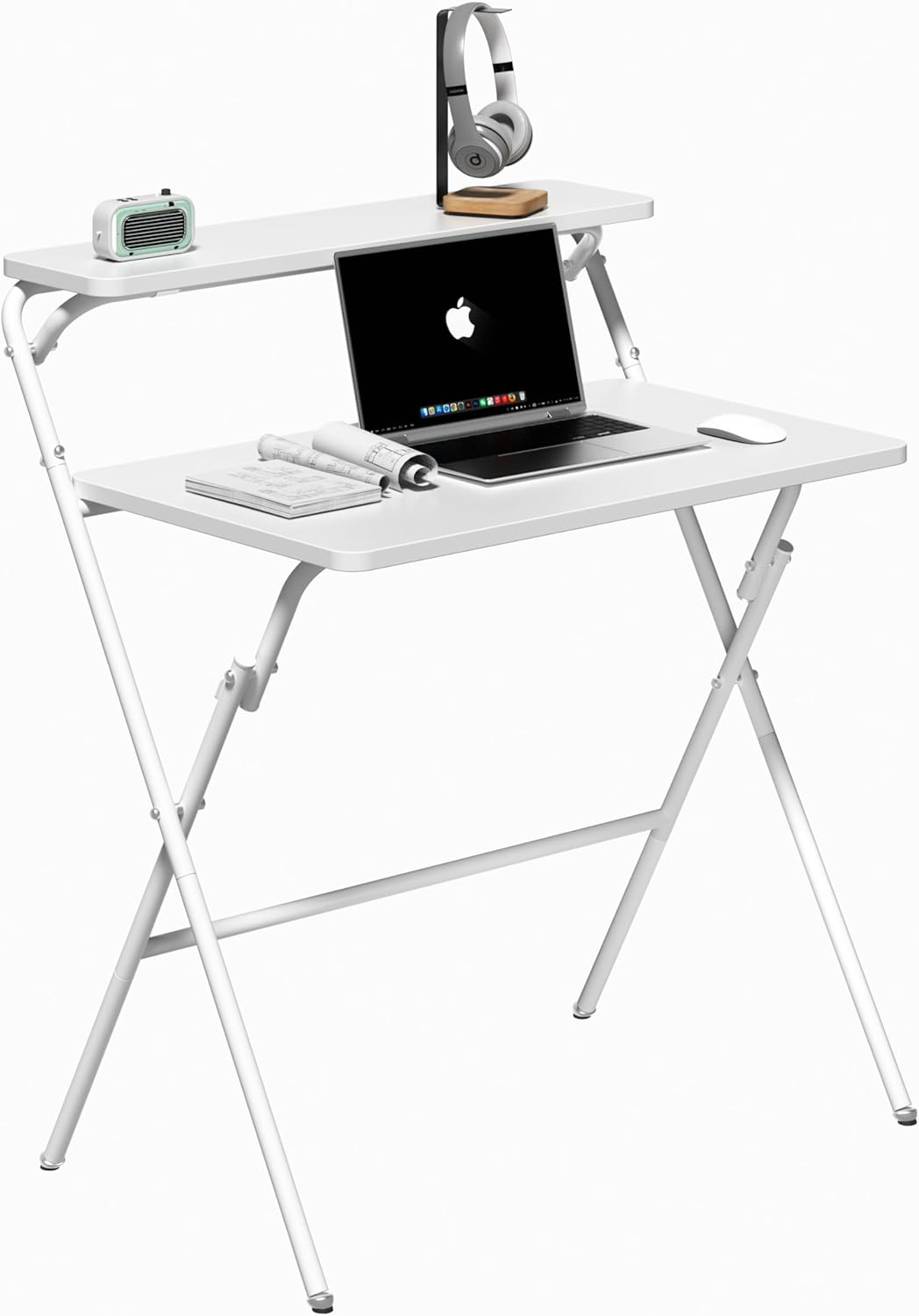 Small Folding Home Office Desk,2-Tier Foldable Computer Desk,Space Saving Portab