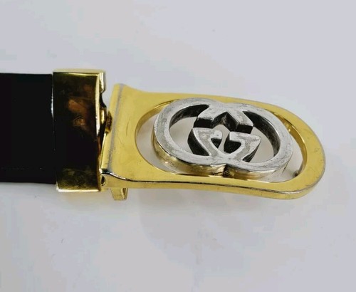 GUCCI GG 1970’s Black Leather Women’s Gold Plated Buckle Waist Belt Size 34 - Picture 7 of 17