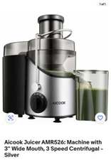 Aicook Juicer AMR526: Machine with 3'' Wide Mouth, 3 Speed Centrifugal - Silver