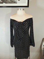 ASOS Polka Dot Black/white Ruched Puff Sleeve Dress New Sz 4