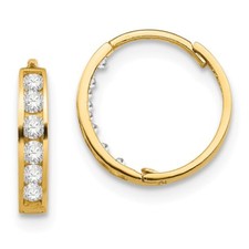Real 14kt Yellow Gold Madi K CZ Hinged Hoop Earrings