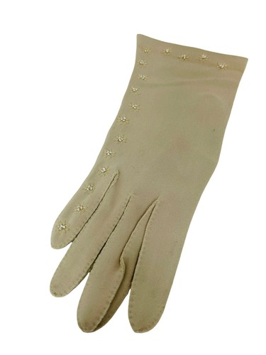 Vintage Van Raalte Beige Ladies Gloves Trim with Embroidery and Beads MCM Costum - Picture 6 of 11