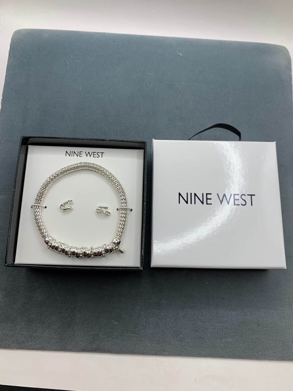 Silver White Crystal Bracelet & Earrings Jewelry Gift Set by Nine West-image