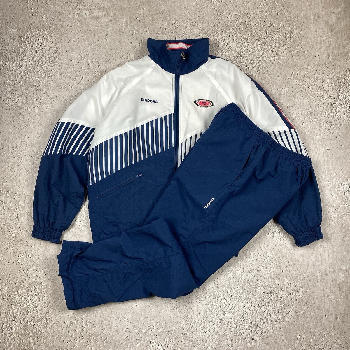 DIADORA フルジップジャケット S ホワイト/ブラック/ブルー Diadora Vintage Mens Nylon Tracksuit Size S Small | eBay