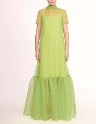 Luxus Grün Organza Maxi Kleid Hoher Kragen Rüschen Saum Abend Formell Ballkleid - Bild 1 von 4