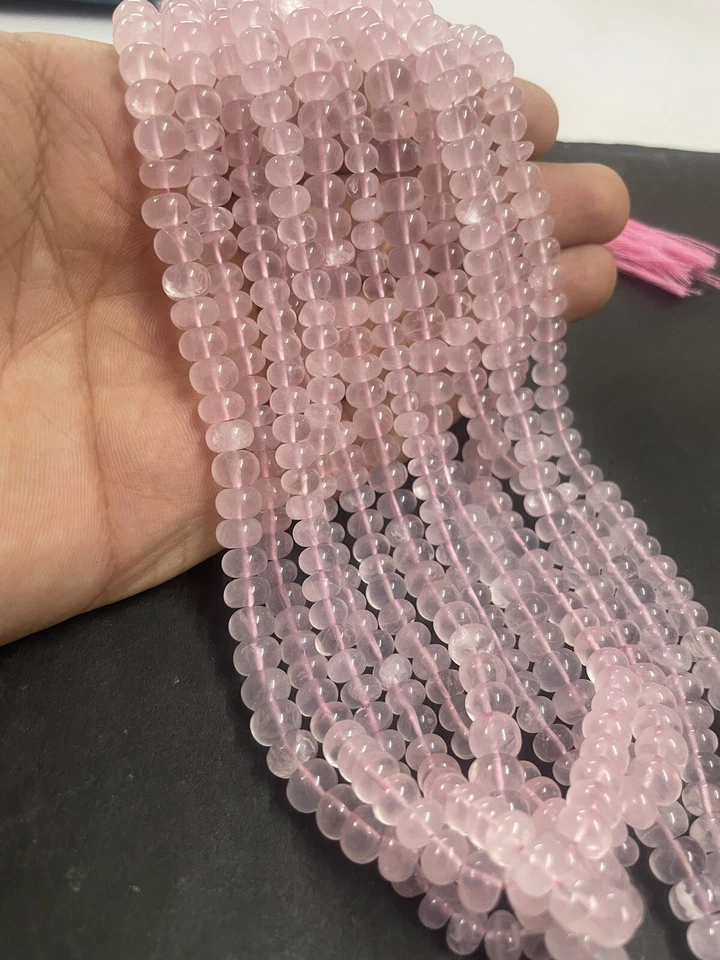 Rose Quartz Smooth Rondelle Beads 16" AAA+ Quality Pink Plain Rondelle  6-7mm - Image 2 of 4