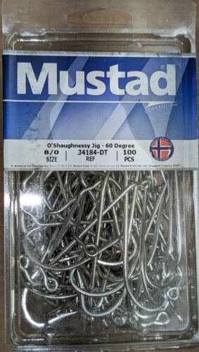 Crochets gabarits Mustad O'Shaughnessy 34184-DT 60° taille 8/0 (pack de 100)  - Photo 1 sur 2