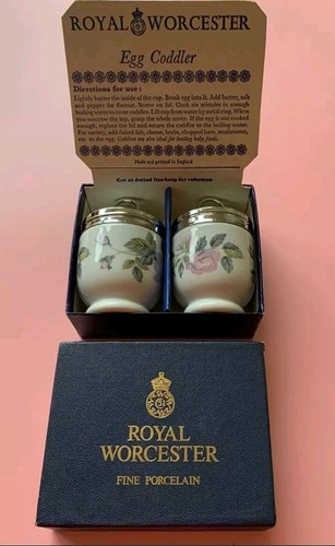 Royal Worcester Fine Porcelain Egg Coddler Pair Set Boxed Good Condition