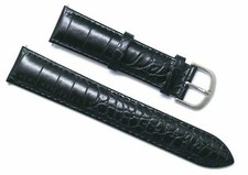 20mm Black Croco Embossed Leather Water Resistant Watch Band Silver Tone Buckle