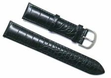 20mm Black Croco Embossed Leather Water Resistant Watch Band Silver Tone Buckle