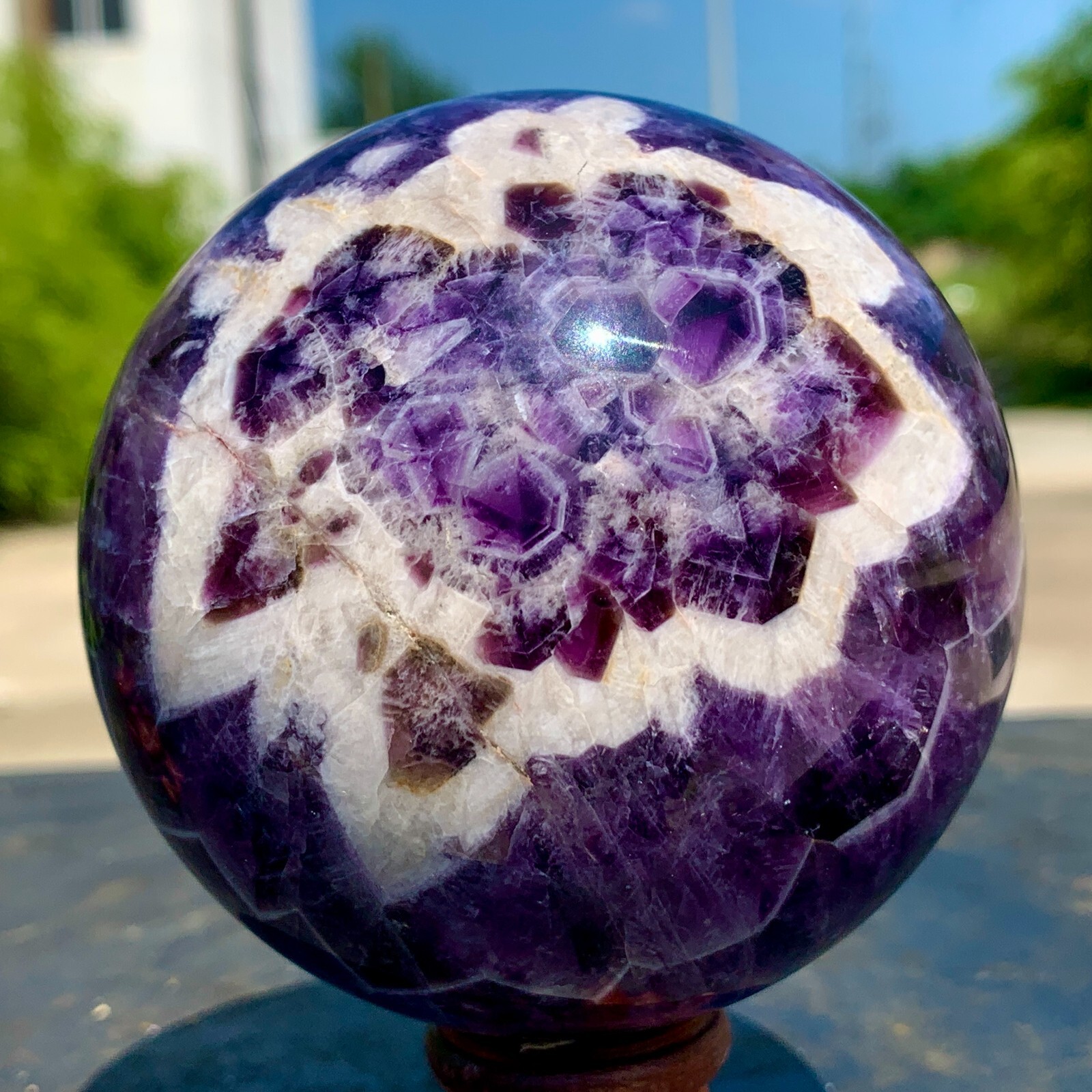1.76LB Natural beautiful Dream Amethyst Quartz Crystal Sphere Ball Healing