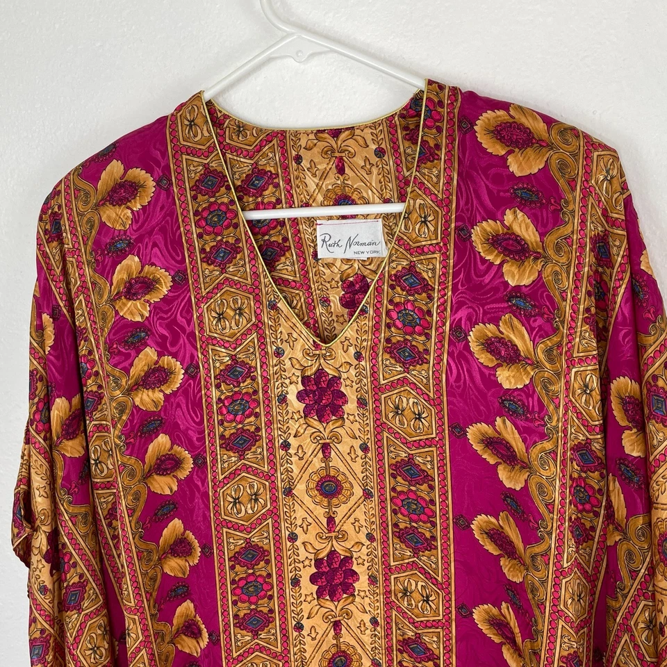 Ruth Norman Kaftan Muumuu De Colección Oro Rosa Satinado Floral Talla Única M L? Foto 2 de 4