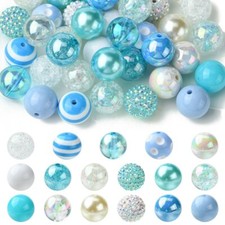 50x Acrylic Blue Theme Pearl Crackle Loose Spacer Beads for DIY Jewelry Making