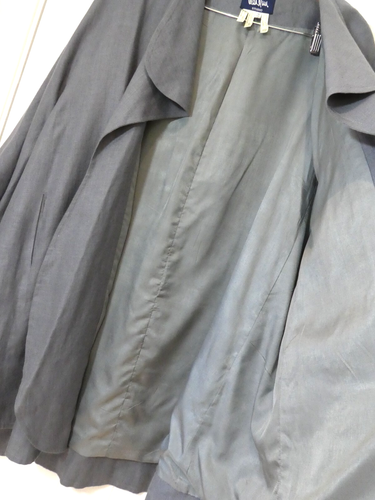 JEAN MUIR Light Blue Linen 3/4 Wide Sleeve Waterfall Front Lined JACKET - 14-20 - Picture 9 of 16