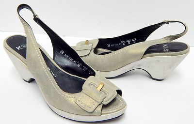 Kennel und Schmenger Gold Metallic Leather Slingback Wedge Heels 38