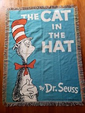 Dr. Seuss Cat In The Hat Book Cover Woven Tapestry Throw Blanket w Fringe 2017