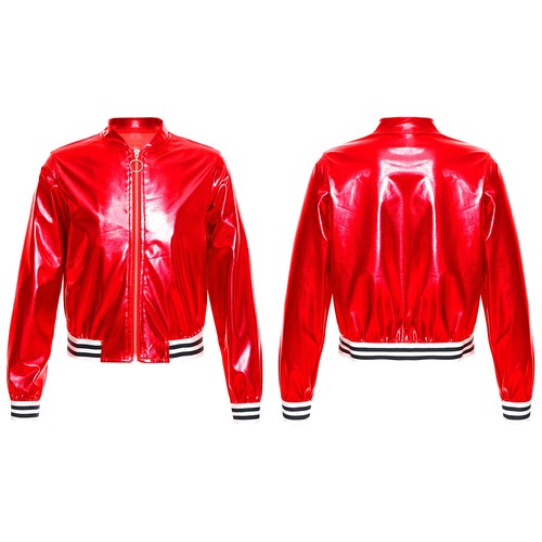 Kids Girls Metallic Bomber Jacket Coat Jazz Hip Hop Street Dance Outerwear - Picture 79 of 93