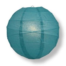 12" Teal Green Round Paper Lantern, Crisscross Ribbing, Hanging Decoration