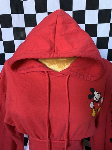 DISNEY Logo MICKEY MOUSE Crop Hoodie RED Sweatshirt FITTED Elastic Waist Sz M - Picture 4 of 15