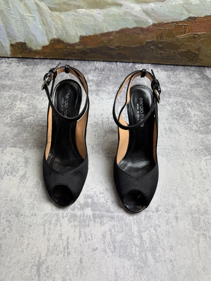 Sandalias de tacón de lujo vintage de cuero Y2K raras Sergio Rossi talla: 35 Foto 2 de 4