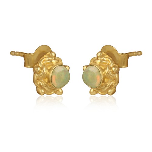 18k Gold Plated 925 Silver Designer Ethiopian Opal Gemstone Stud Earrings - Picture 2 of 5