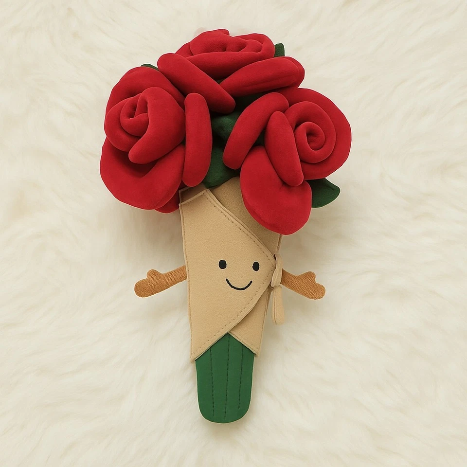 Jellycat Amuseables Rose Bouquet Plush Toy – Cute Smiling Red Flower Gift - Image 2 of 4