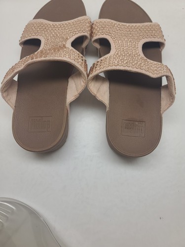 FitFlop Women's Glitzie Slide Sandal Nude Bejeweled Rhinestones Comfy Size 9 - Picture 8 of 10