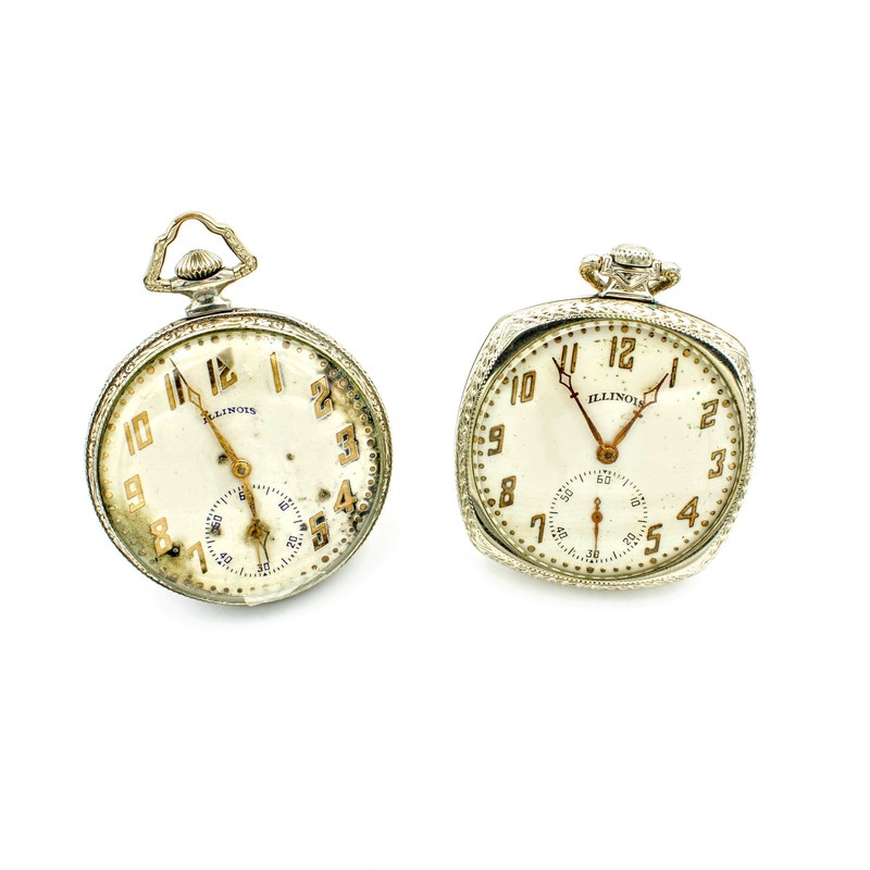 1921-26 Art Deco Illinois 12S 17J 42.5-44mm Pocket Watches Lot of 2 WB5323-4
