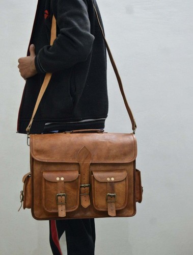 Borsa pelle vintage laptop messenger valigetta uomo fatta a mano vera tracolla - Foto 7 di 8