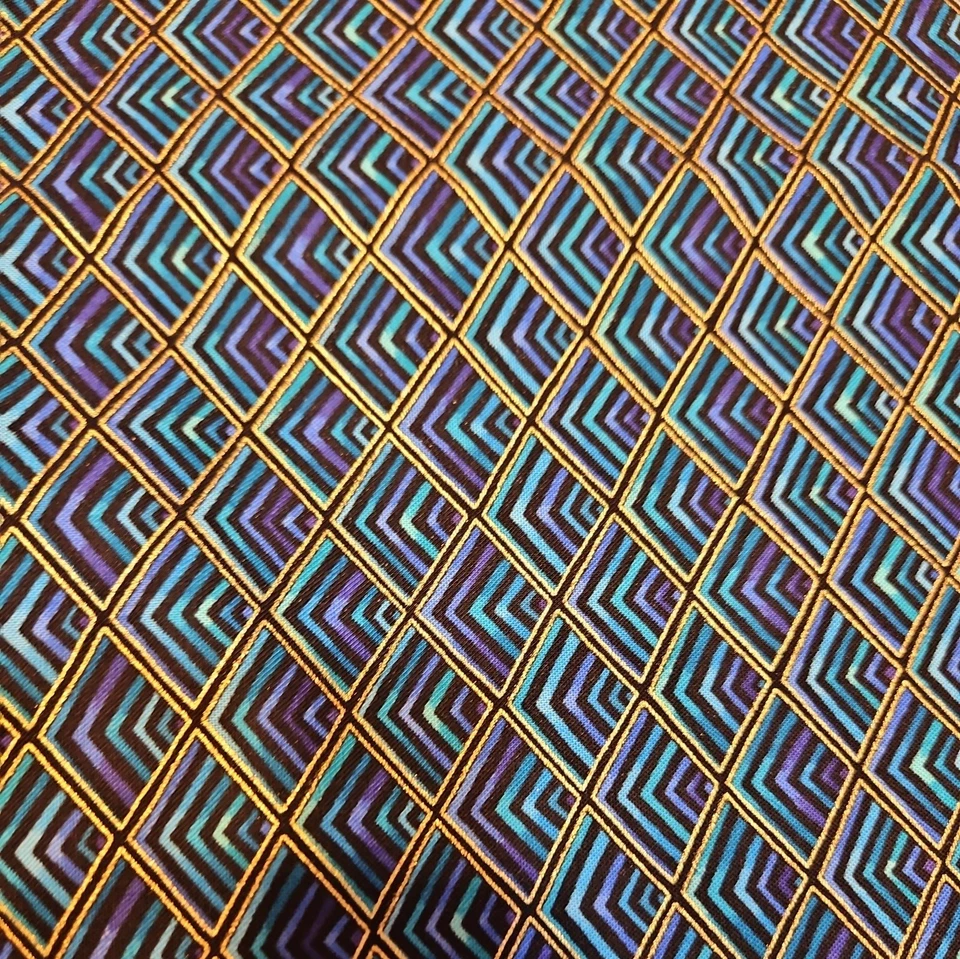 Синий и золотой треугольный узор, вечные сокровища 100% хлопок 1 ярд - Изображение 3 из 4